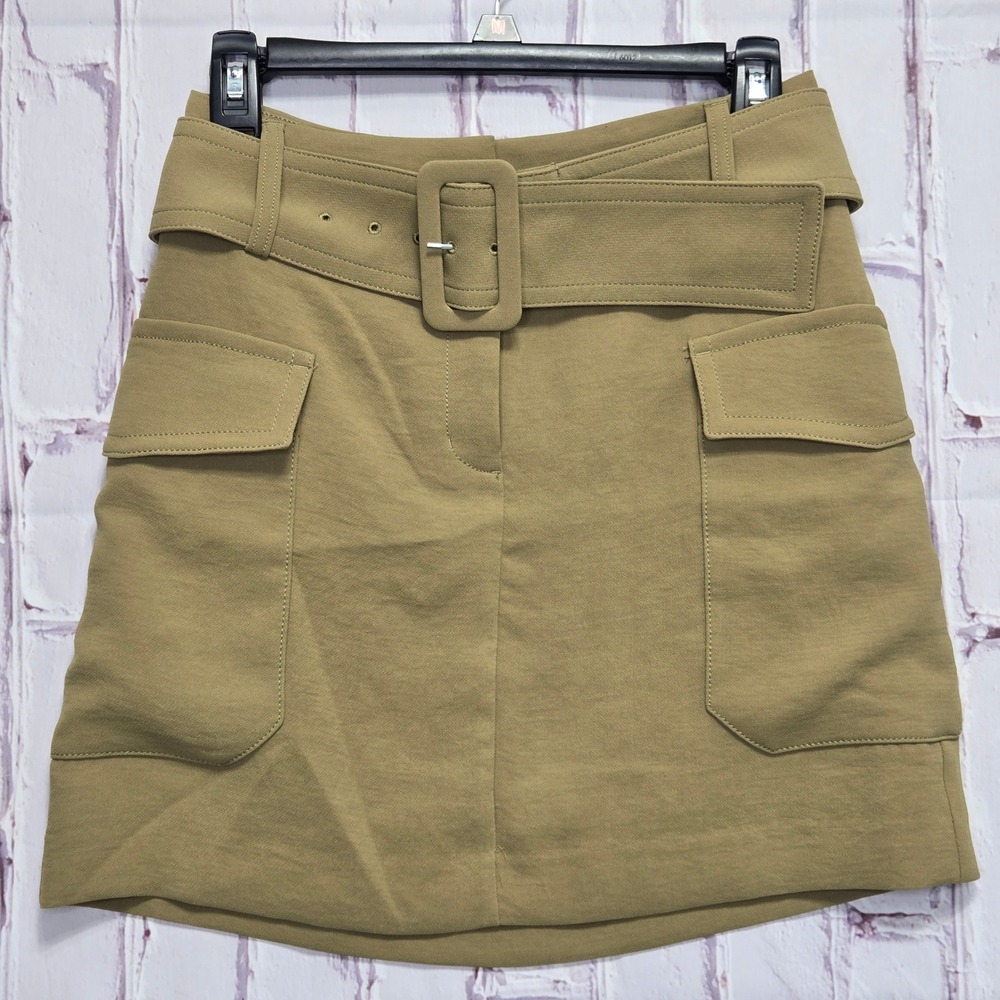 Express‎ Olive Green Belted Cargo Mini Skirt Sz 2 Camel Utility Pocket Lined